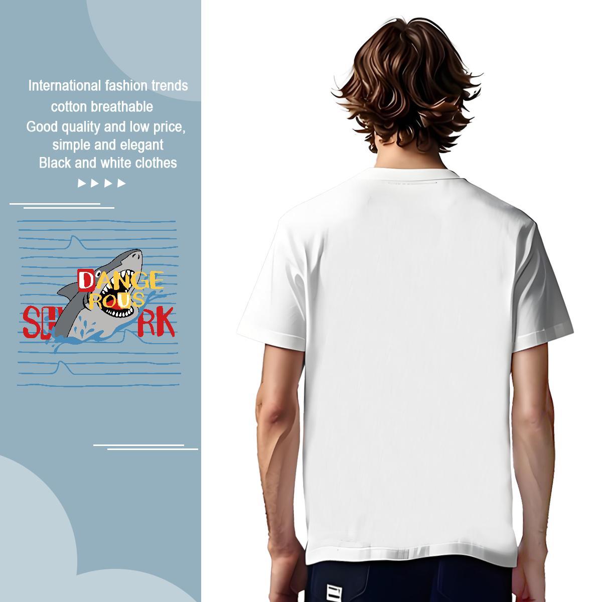 Men T Shirts 230g Pure Cotton shark Casual Short Sleeve Soft DIY Logo Oversized Men Tshirts New Designer High Quality Clothes