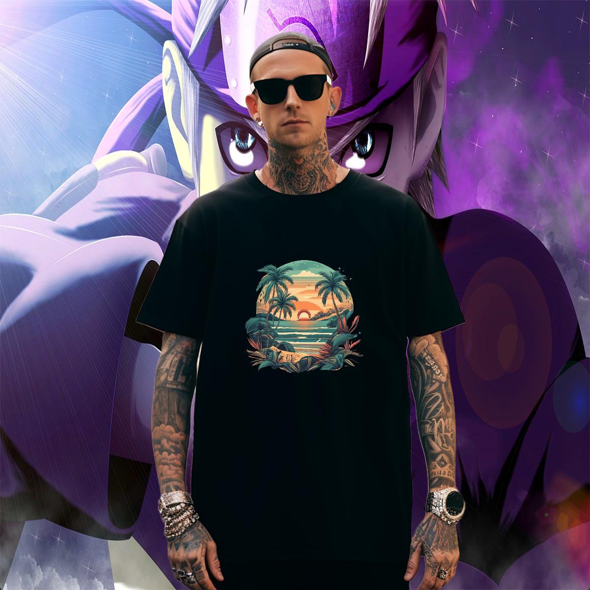 Cool Mens Tshirts 100% Cotton 230g Casual Daily Wear beach Anime Print Pure Cotton 2024 Men T Shirts Tops