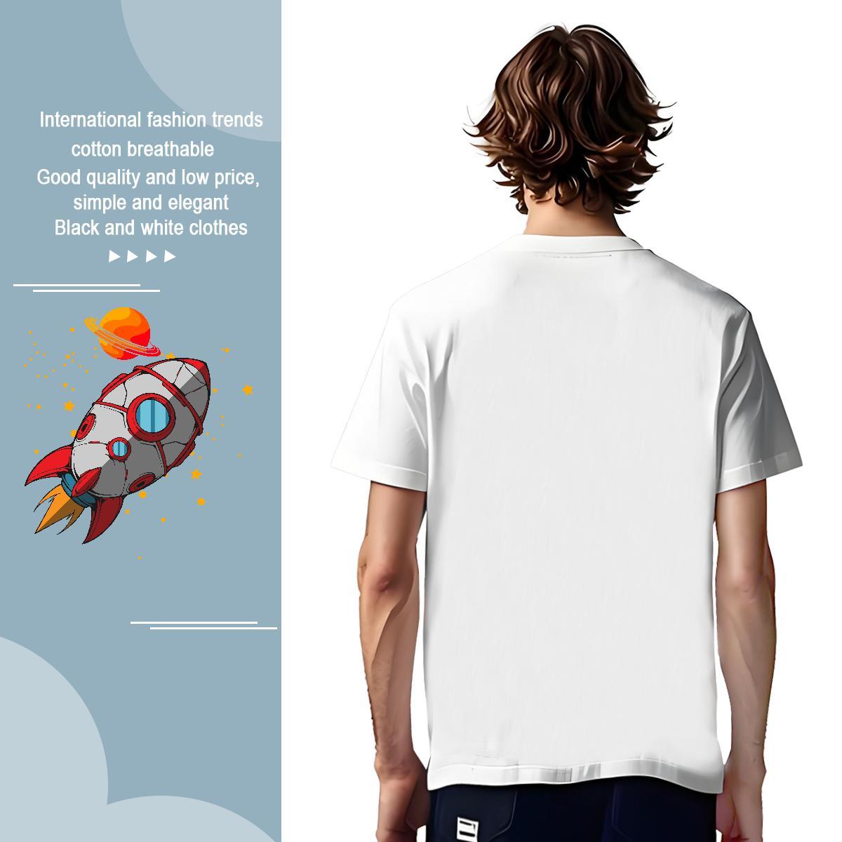 T-Shirts for Men 230g Cotton spaceship Sports Casual Short Sleeve O-Neck Graphic Men Clothes T-Shirt Custom Unisex Tees