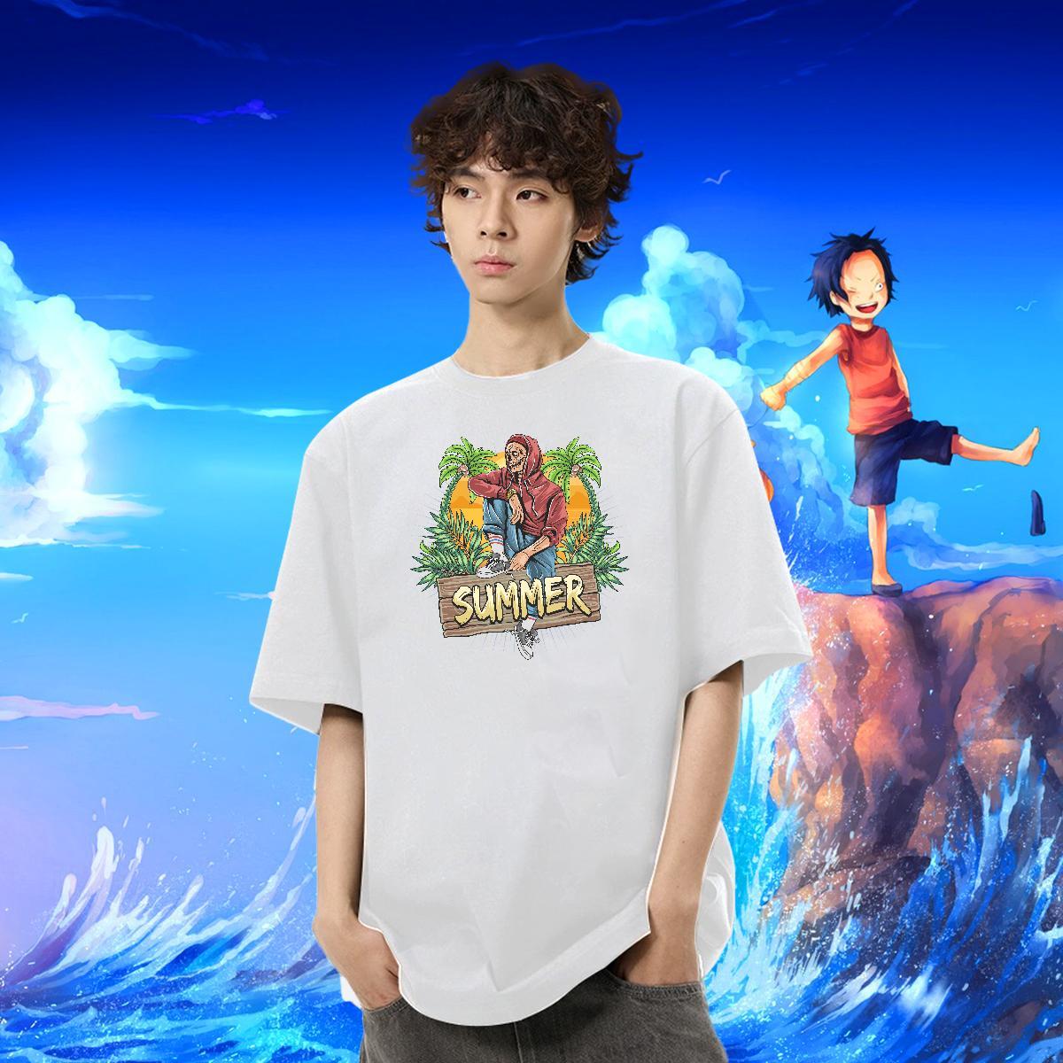 2024 T-Shirts 230g Pure Cotton Halloween Street Wear Tops Shirt Short Sleeve Soft Cool Design Men Tops Tees DIY Logo Oversized