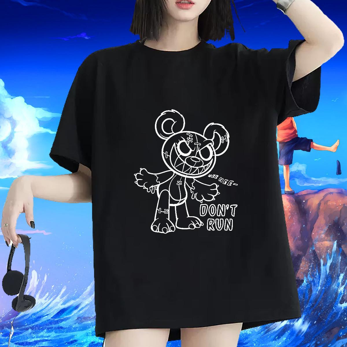 Loose fit T Shirts Women Short sleeve Soft Women Tees Anime Print bear Street Casual 230g Cotton Custom Tops Shirt