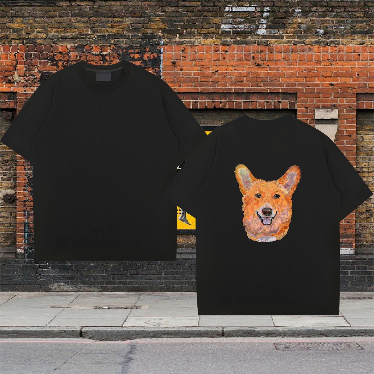 Designer T Shirt For Man 230g 100% Cotton dog Casual Tees Shirts Short Sleeve O-Neck TOP Quality Tshirt for Man Woman White Plus Size