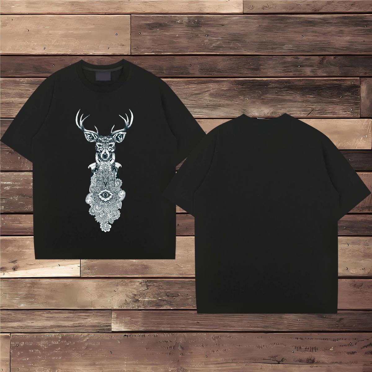 Brand Men T Shirts 230g Pure Cotton Deer Home Outdoor Tees Breathable Soft Free Shipping Tshirt for Man Woman Skull