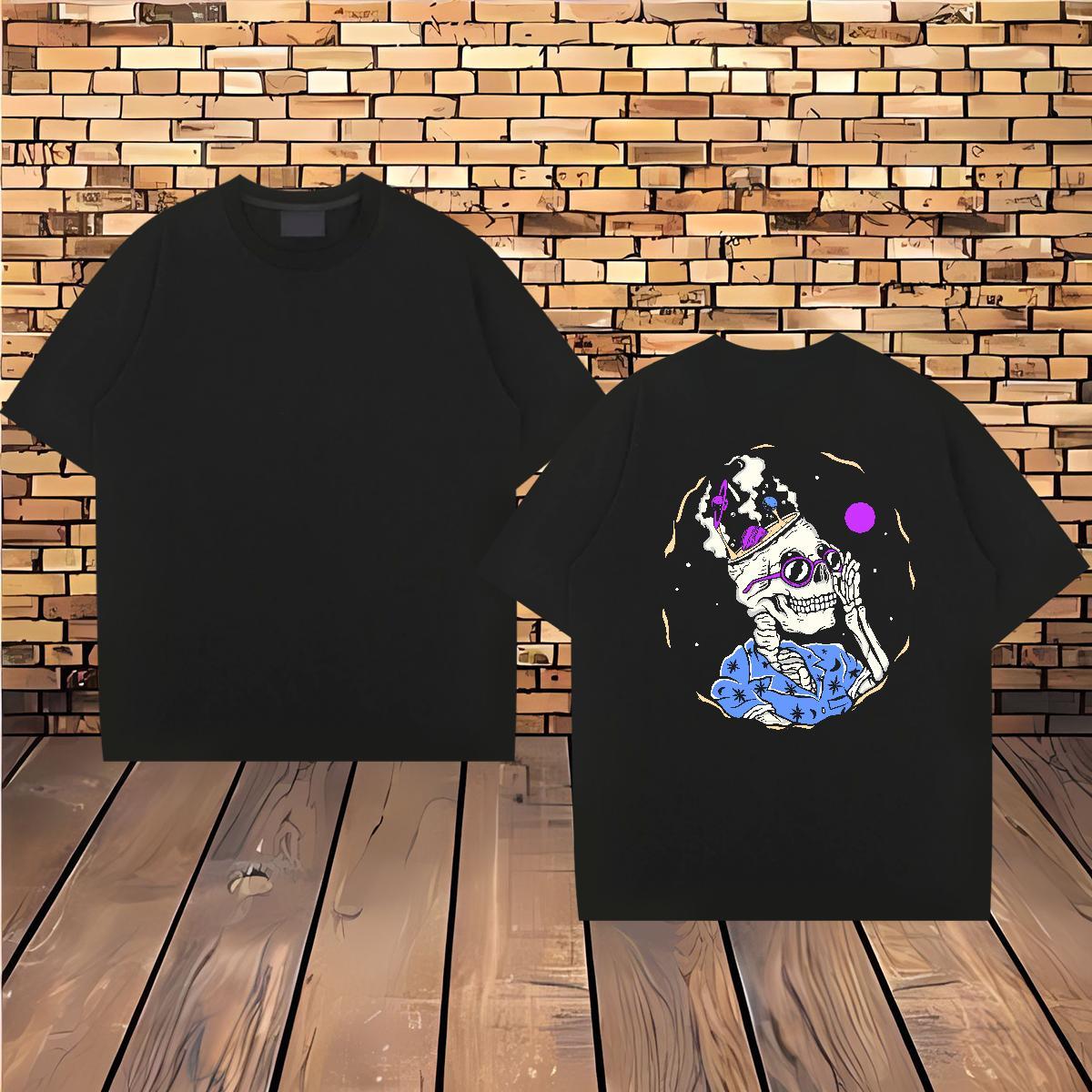 2024 Man T Shirts skull Wear 100% Cotton 230g High Street Hip Hop Designer Custom Printed Short Sleeve O-Neck Men Tops Tees