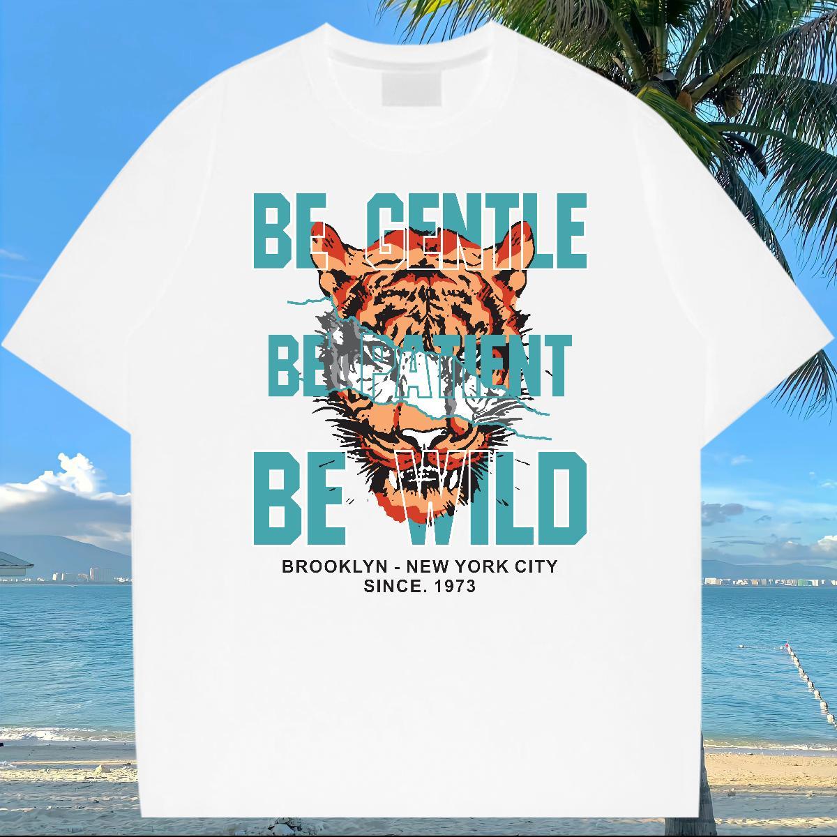 Factory Direct Mens T Shirts 100% Cotton 230g tiger Sports Casual Tops Breathable Crew Neck Free Shipping Men Clothes T-Shirt Anime Print