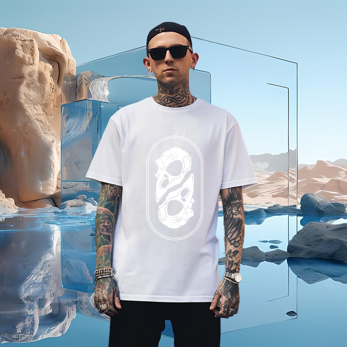 T-Shirts for Men 100% Cotton 230g painting Street wear Hip Hop Short Sleeve O-Neck Skull Mens Tshirts Custom Loose Fit Tops Tees