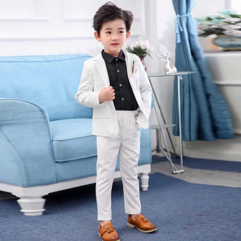 Suits Japan Boys White Black Jacket Pants 2Pcs Clothing Set Gentleman Kids Formal Wedding Suit Children Performance Graduation Dress