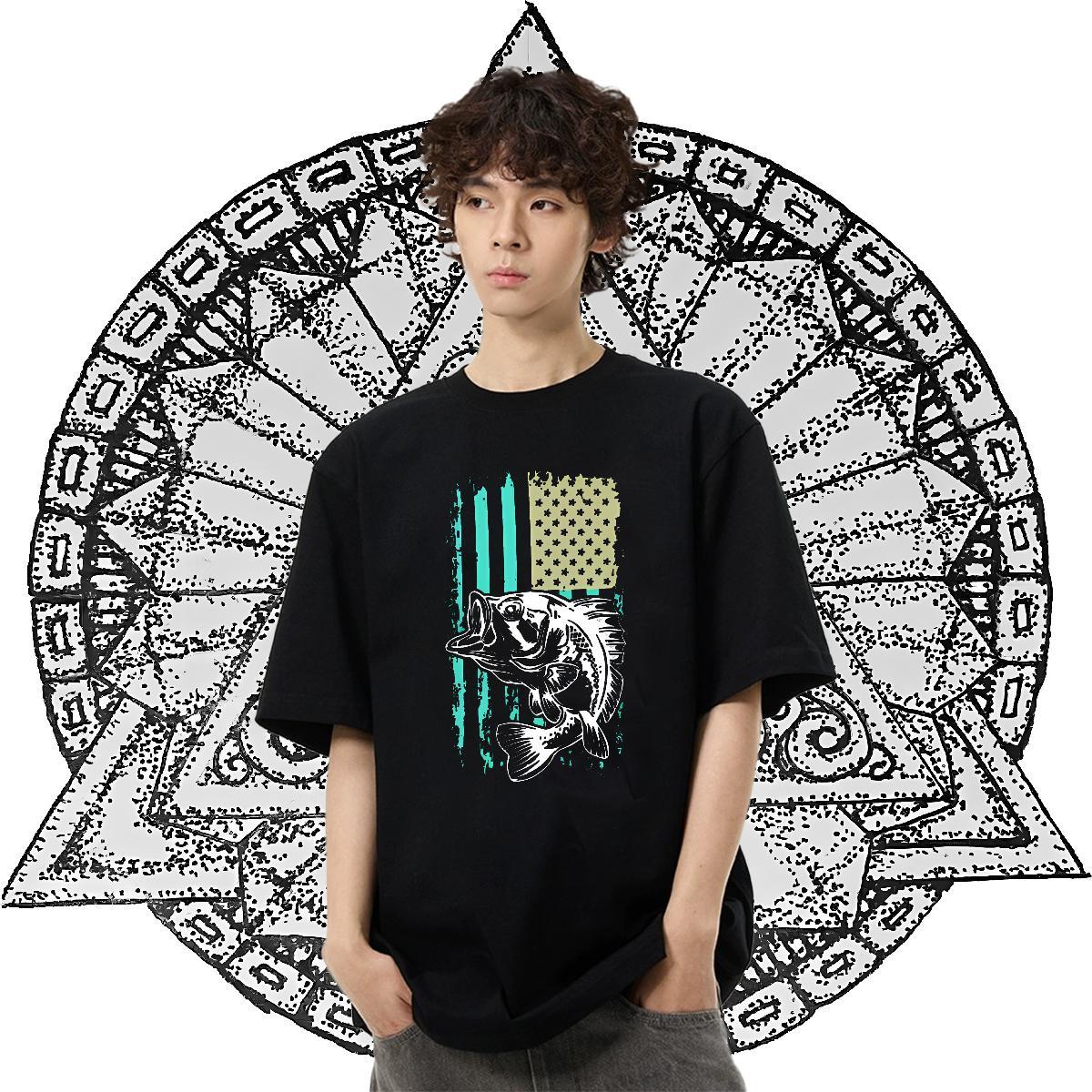 2024 T Shirts Men 230g Pure Cotton fish Home Outdoor Tops Tees Breathable Crew Neck TOP Quality Tshirt for Man Woman Custom Big Size