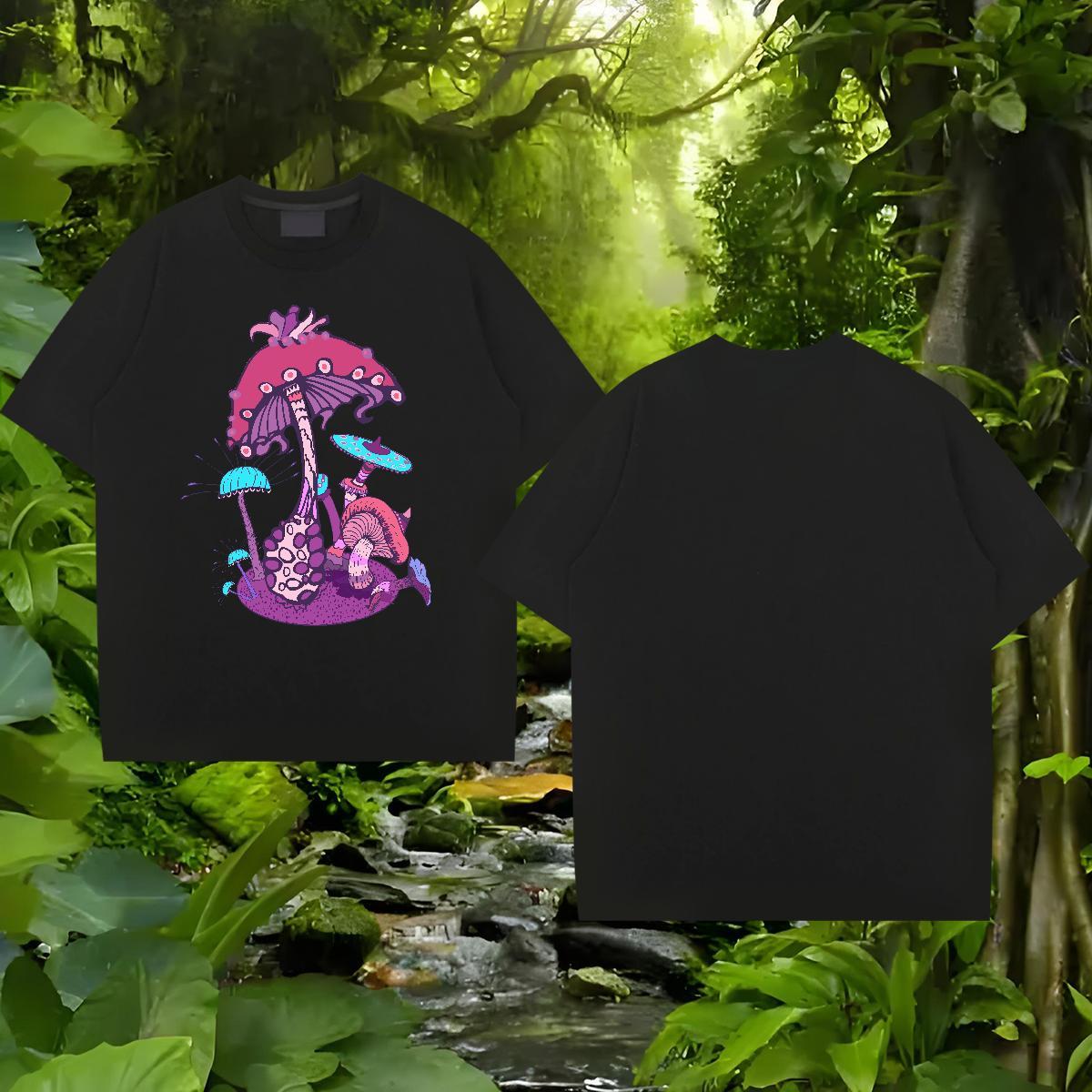 Fashion New T shirt 230g Pure Cotton mushroom Anime Printing Street Tops Tees Breathable Short Sleeve Wholesale Tshirt for Man Woman White Plus Size