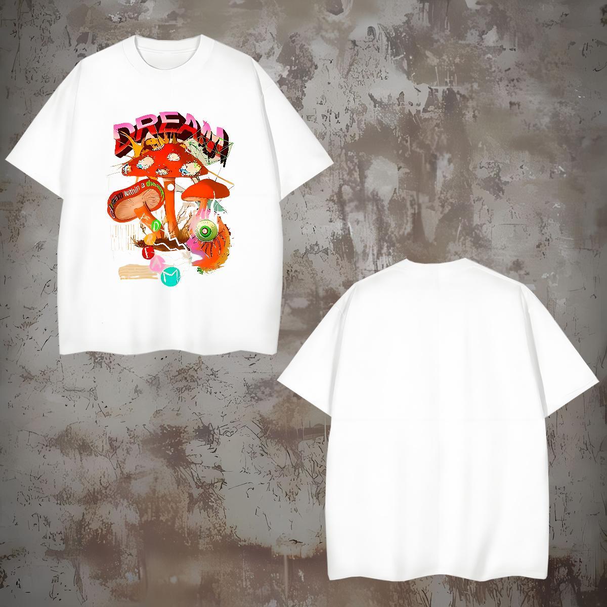 Fashion Designer T Shirts Men 100% Cotton 230g mushroom Hip Hop Tshirts Breathable Short Sleeve Loose Couples T Shirts Custom Anime