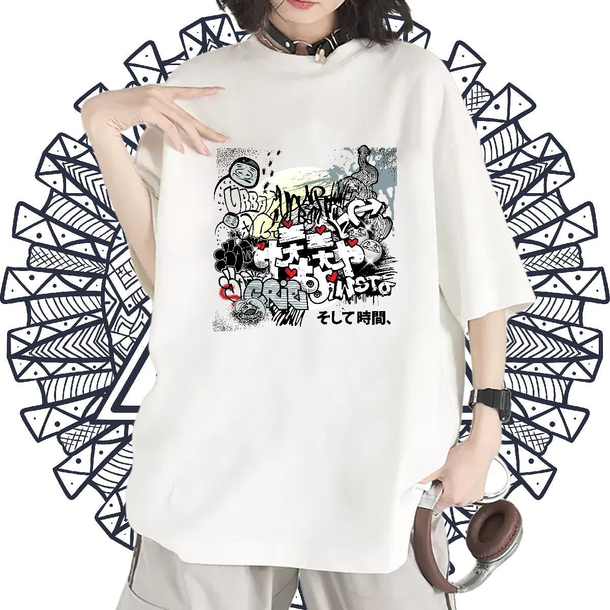 Free Shipping Lady T shirt 230g Pure Cotton painting Street Casual T-Shirts for Women Breathable Crew Neck Skull Tees