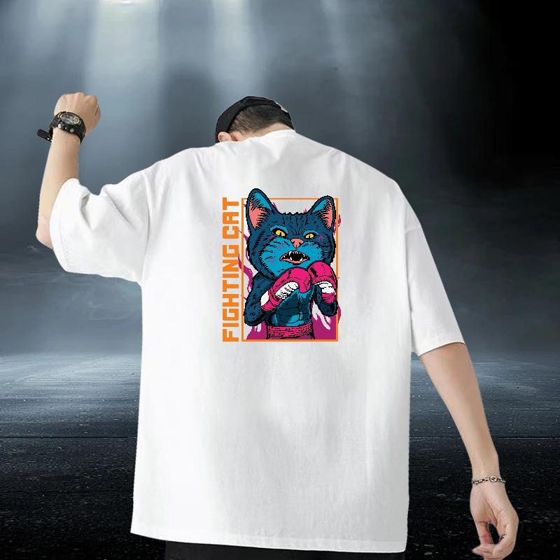 Designer Fashion T Shirts Men 100% Cotton 230g cat Daily Wear Tops O Neck Short Sleeves Comfortable Men Tshirts Custom Cartoon