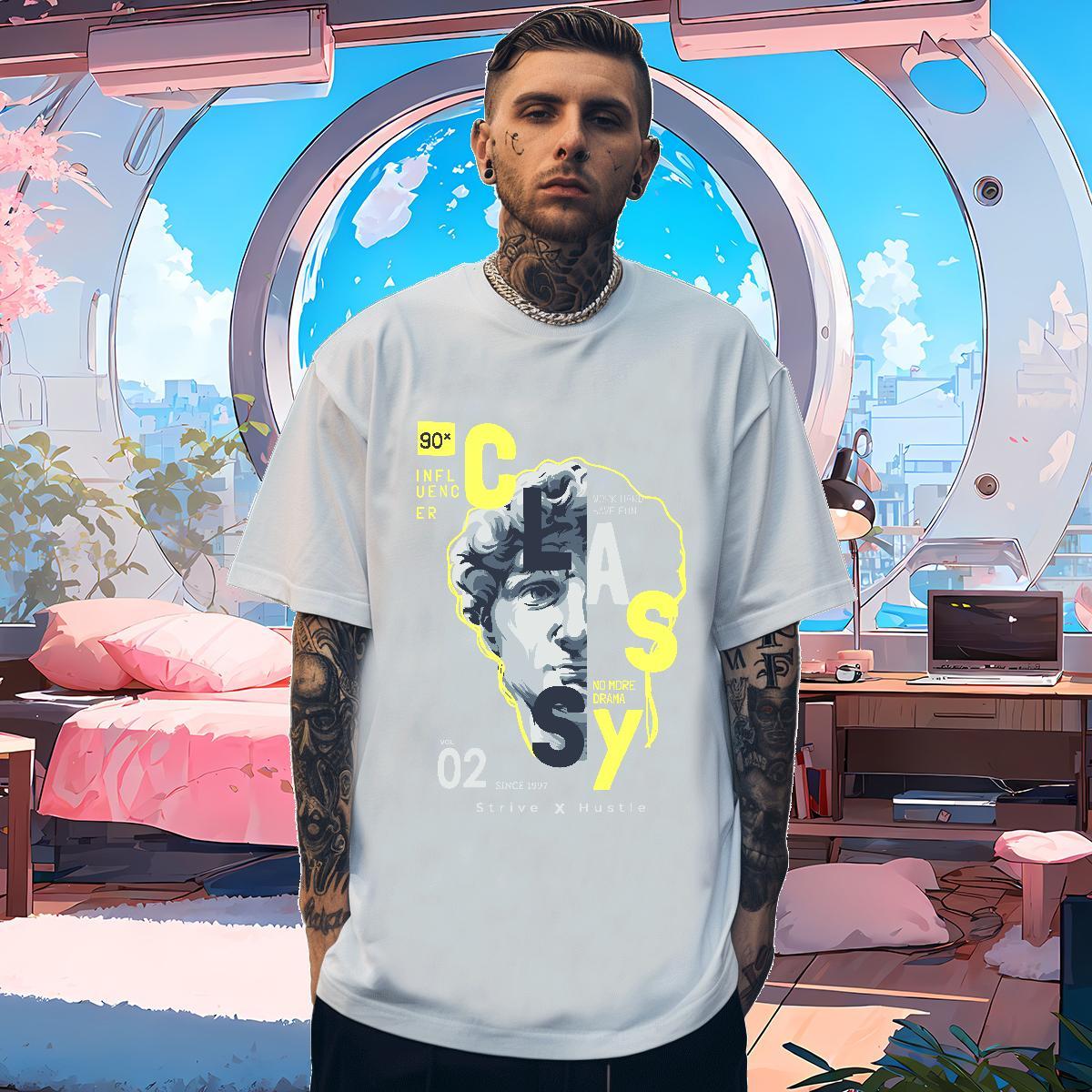 T-Shirts for Men 230g 100% Cotton portrait Spring Summer Breathable Soft DIY Men Tshirts Fashion Casual Unisex Tee Shirt