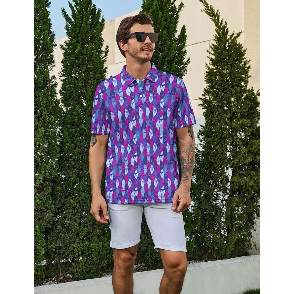 Fashion Mens Polo shirt Short Sleeve Hawaiian Golf Shirts Men Dry Fit Print Performance Moisture Wicking Polo Shirt for Summer Casual tops summer Free