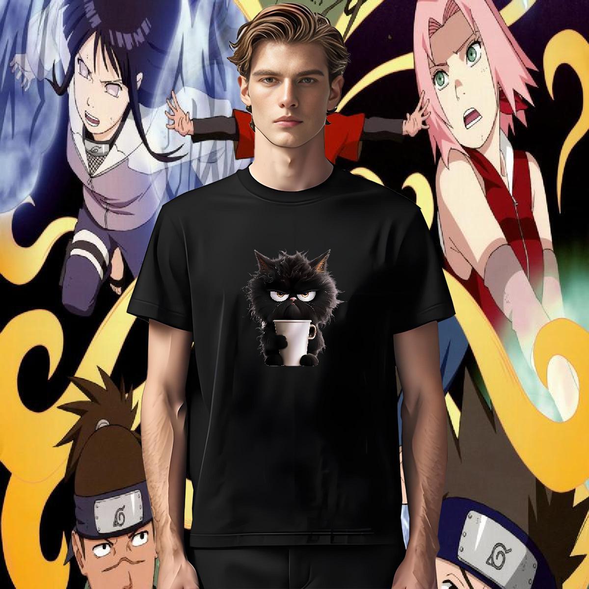 Fashion T Shirt For Man 230g Pure Cotton cat Casual Daily Wear Tees Round Neck Short Sleeve Soft Men Clothes T-Shirt DIY Printed