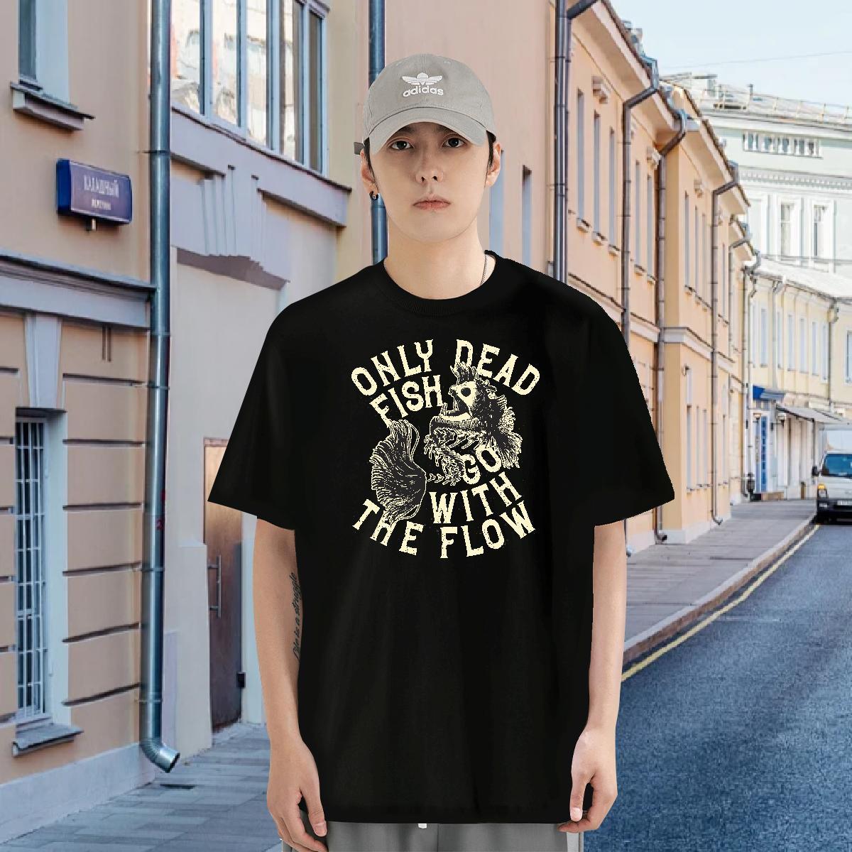 Mens T Shirts 230g Cotton fish Anime Printing Street Breathable Short Sleeve Customized Print Men Tops Tees New Arrival Popular Top Tees