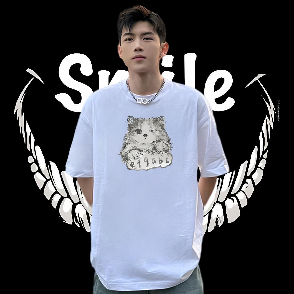 Designer Man T Shirts 230g 100% Cotton cat Casual Beach Polos O-Neck Short Sleeve Wholesale Men Tees Customized