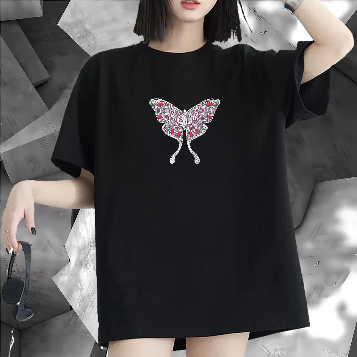 Loose T-Shirts for Women Breathable Crew Neck Tshirt for Man Woman Graphic Butterfly Sport 230g Pure Cotton Classic Tops