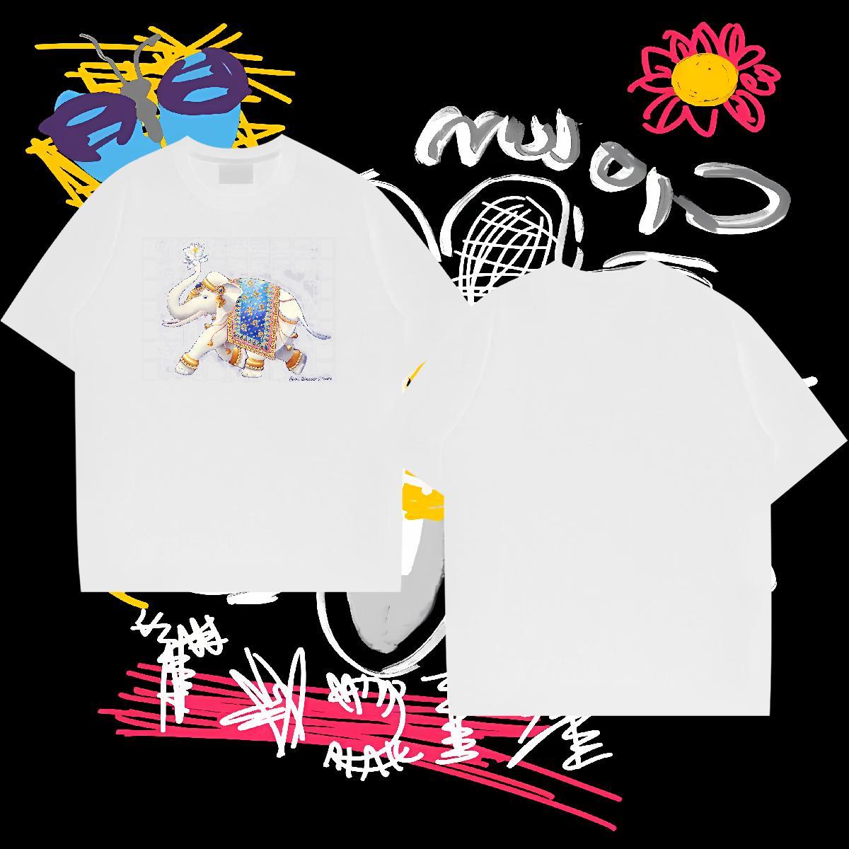 T Shirts Men 230g Cotton elephant Street Crew Neck Custom Cartoon Men Tshirts Casual New Comfortable Tops