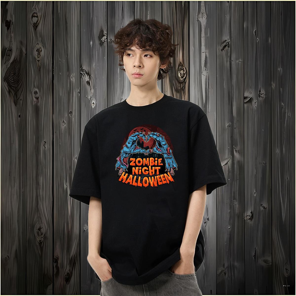 2024 Summer T-Shirts for Men 230g Cotton Halloween Anime Printing Street Tops Breathable Soft Men Clothes T-Shirt Graphic