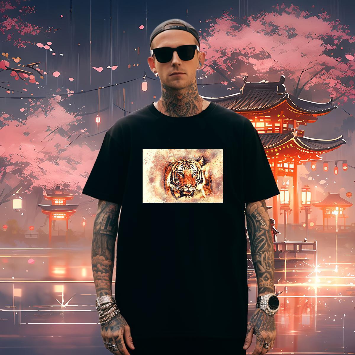 Wholesale Men Clothes T-Shirt 100% Cotton 230g tiger Mens T Shirts Casual Beach Breathable Short Sleeve Customized Fashion Casual Tops Tees