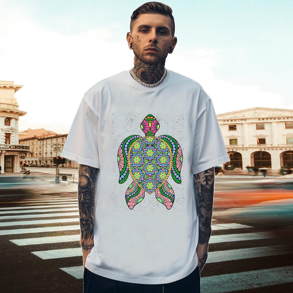 Popular Men Tshirts 100% Cotton 230g tortoise T-Shirts for Men Beach O Neck Short Sleeves Anime Free Shipping Top Tees