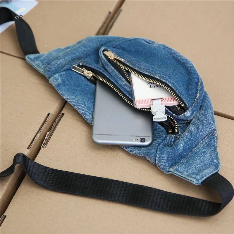 Denim Waist Bag for Women Casual Fanny Pack Phone Purses and Handbags Ladies Chest Belt Bum Cross Body Bag 240805