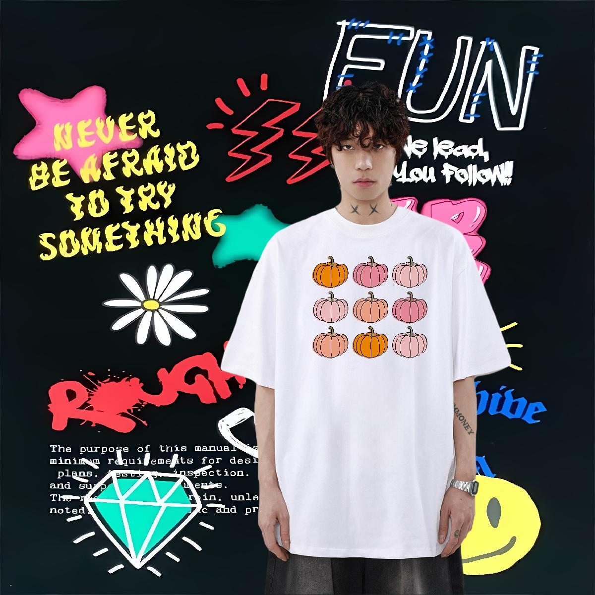 Casual New T Shirts Men 230g Pure Cotton halloween Anime Printing Street Polos Breathable Short Sleeve TOP Quality Mens Tshirts DIY Printed