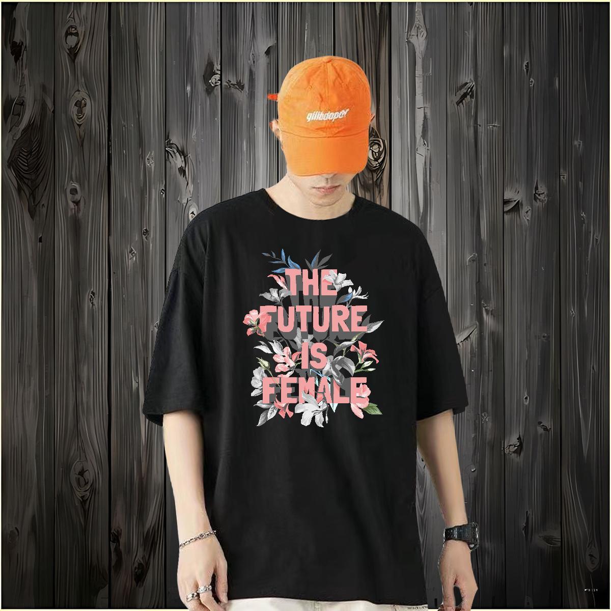 Factory Direct T-Shirts 230g Pure Cotton flower Street Wear Tees Shirts Breathable Soft Cool Design Men Tshirts Black White