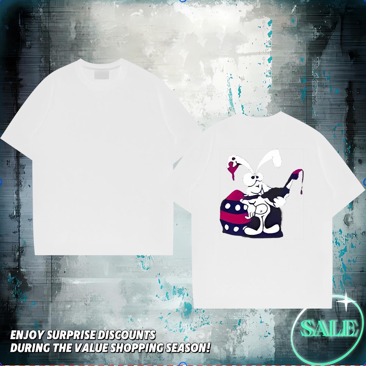 Brand T Shirts Men 100% Cotton 230g rabbit Anime Printing Street Polos O-Neck Short Sleeve Designer Men Tees Floral Print