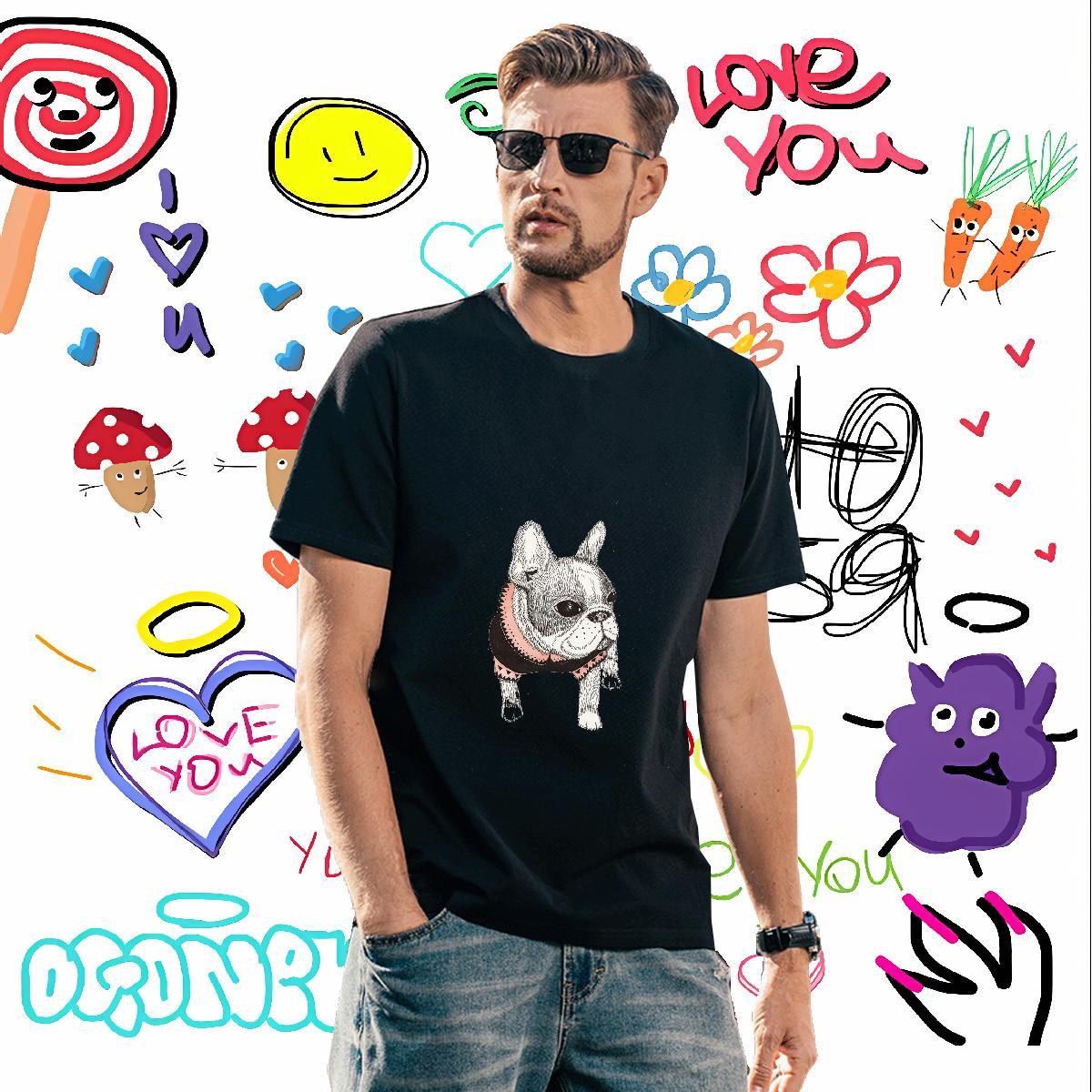 High Quality Men Clothes T-Shirt 230g Cotton Dog T-Shirts for Men Street Breathable Crew Neck DIY Printed 2024 Designer Tshirts