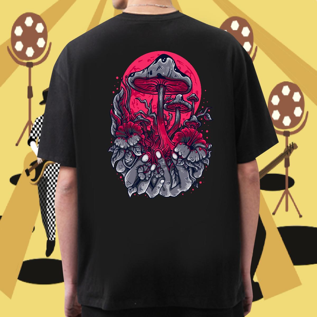 Fashion Design T shirt 230g Pure Cotton mushroom Street Tshirts Round Neck Short Sleeve Popular Men Tops Tees Graphic