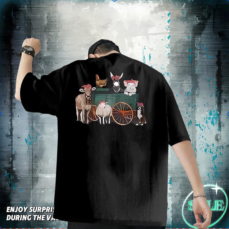 Casual New T Shirt For Man 230g Pure Cotton horse Street wear Hip Hop Wear Crew Neck Breathable Classic Men Clothes T-Shirt DIY Printed