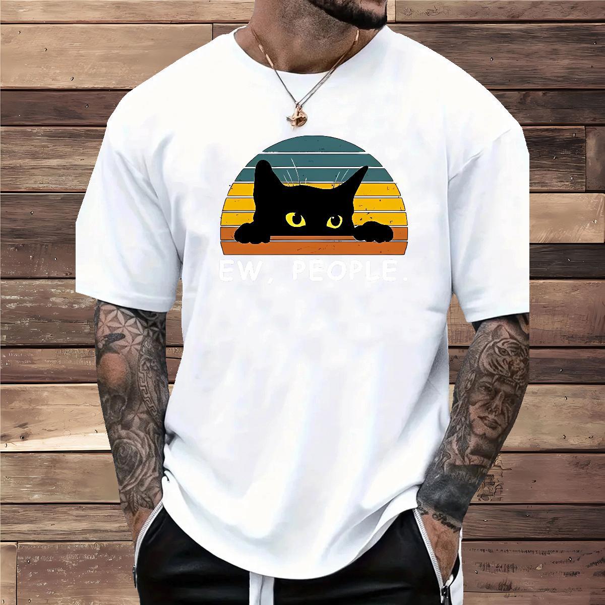 Factory Direct T Shirts Men 230g Cotton cat Street Tops Round Neck Short Sleeve Unisex Men Clothes T-Shirt DIY