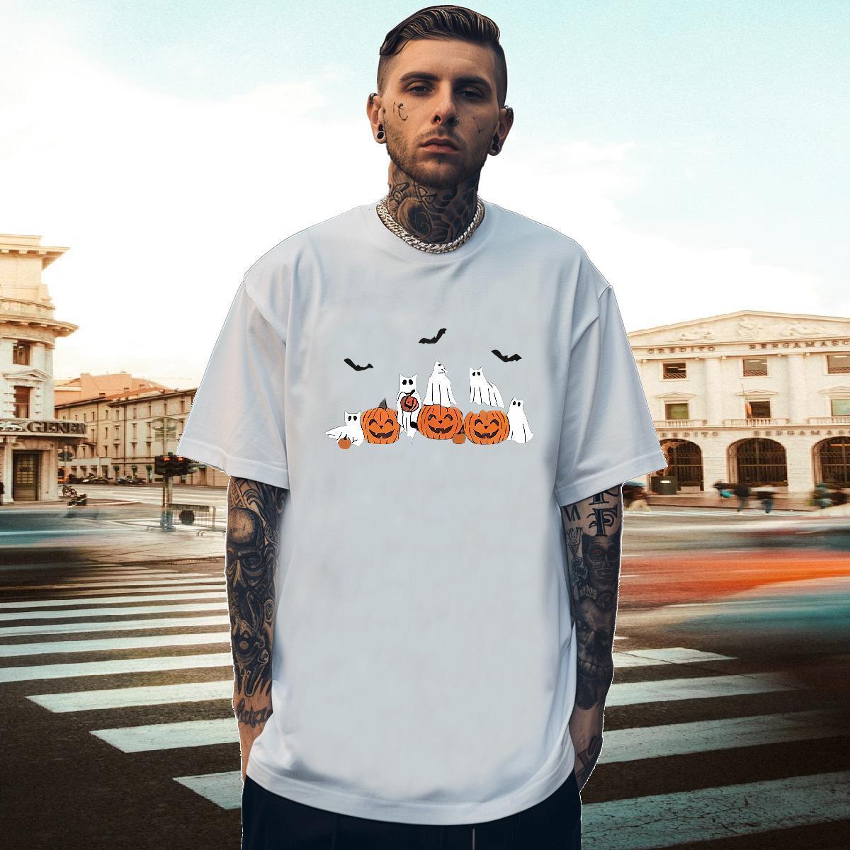 Fashion T-Shirts 230g Pure Cotton pumpkin Beach Tees Shirts Crew Neck Breathable Free Shipping Men Tshirts Asian Size