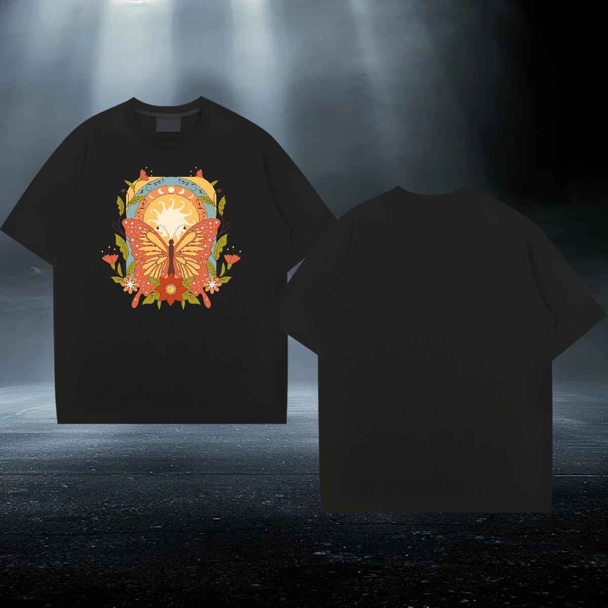 Designer Men Tees 230g Pure Cotton Hip Hop Street Butterfly Custom Printed O Neck Short Sleeves DIY T Shirt For Man Polos