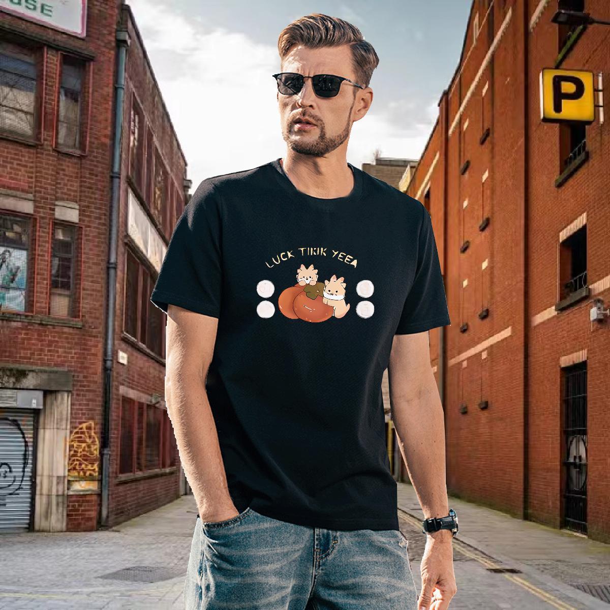 Classic Men Tops Tees 230g Pure Cotton squirrel T-Shirts Home Outdoor Breathable Short Sleeve Black White Casual New Tops Shirt