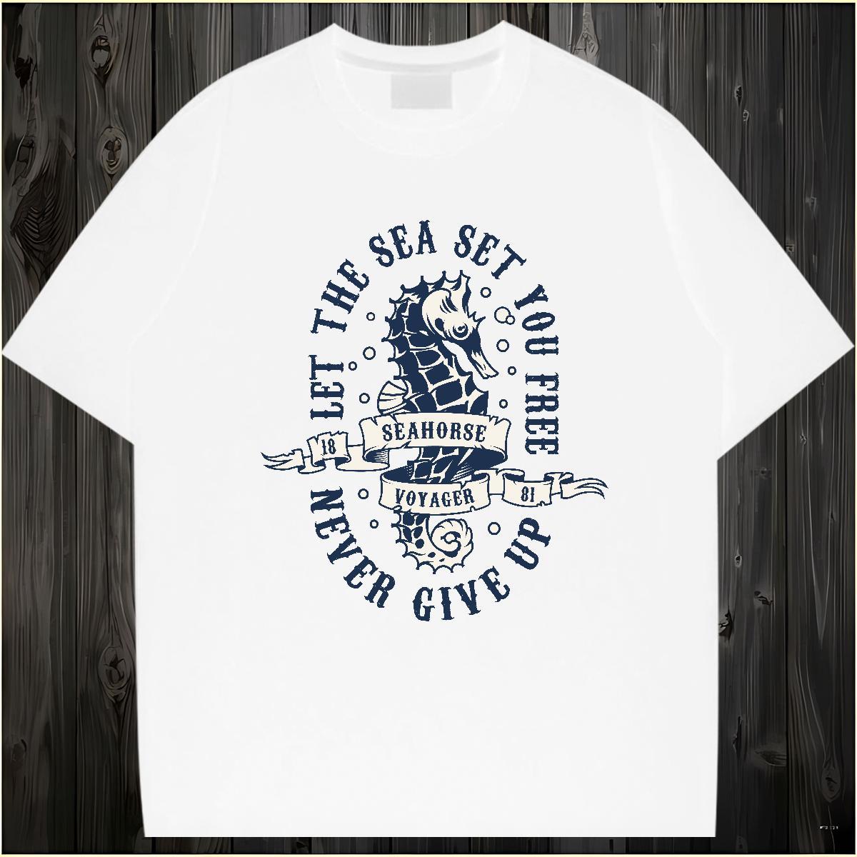 2024 DIY Mens T Shirts 230g Pure Cotton sea house Casual Daily Wear Tees Shirts Crew Neck Breathable Designer Men Clothes T-Shirt Custom Print Oversiz