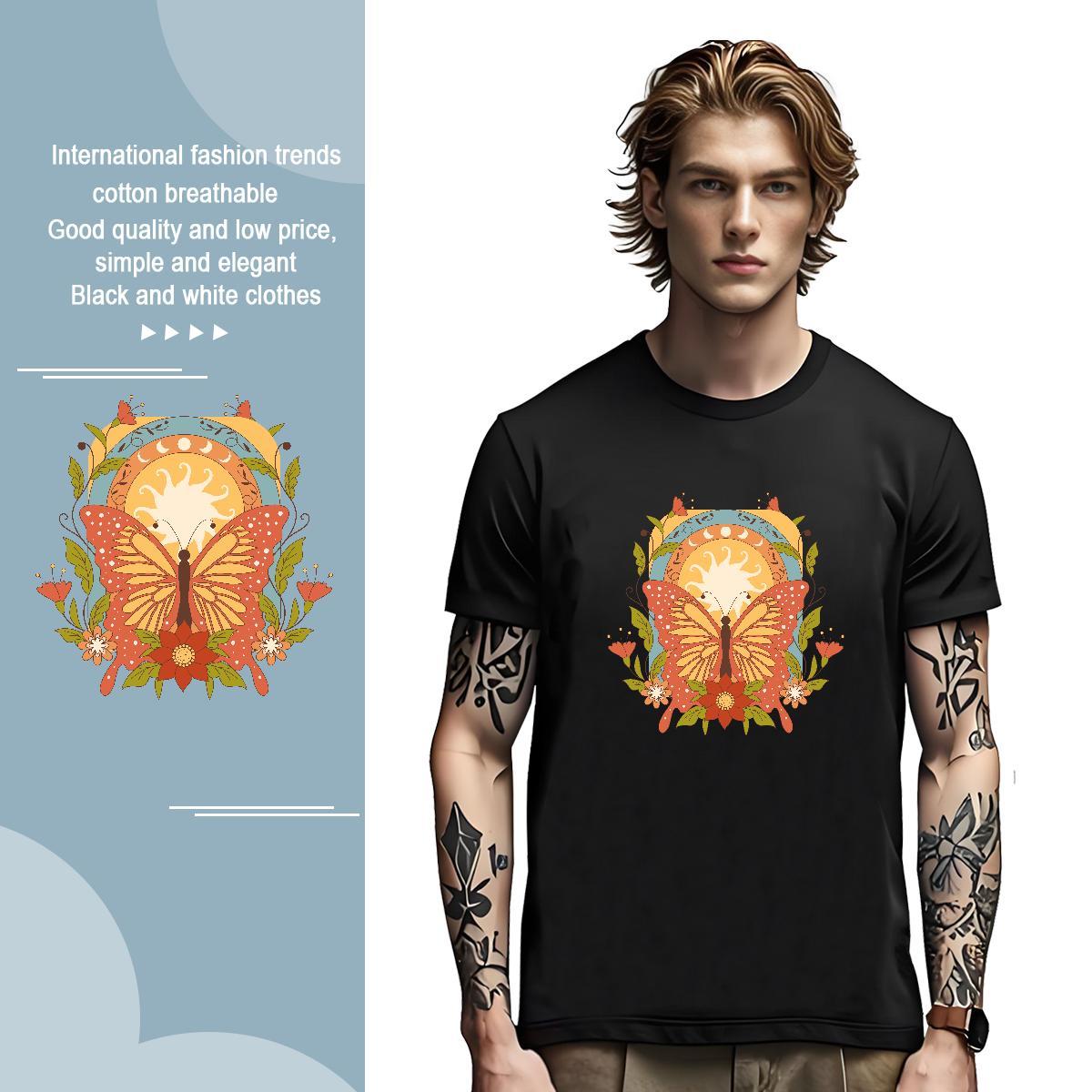 Cool Design Men Clothes T-Shirt 100% Cotton 230g Butterfly Men T Shirts Spring Summer Breathable Short Sleeve DIY Printed Fashion Clothings