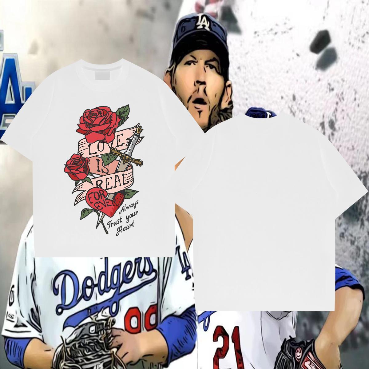 Casual New T shirt 230g Pure Cotton ROSE Street Casual Top Tees Breathable Crew Neck Cool Design Men Tshirts Customized
