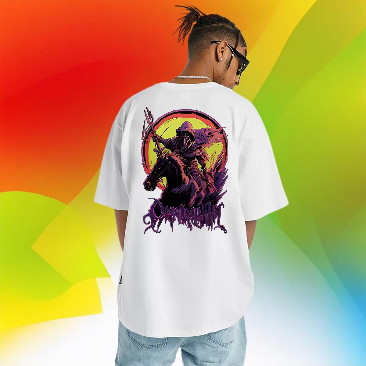 Customized T Shirts Men 100% Cotton 230g horse Daily Outfit Wear Short Sleeve Soft Unisex Tshirt for Man Woman Black Oversized