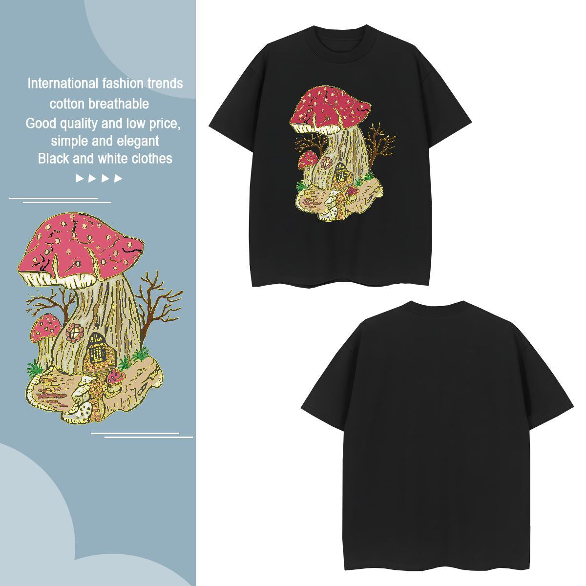 T Shirts Men 230g Pure Cotton mushroom High Street Hip Hop Breathable Soft Oversized 4XL Tshirts New Designer Tees Shirts