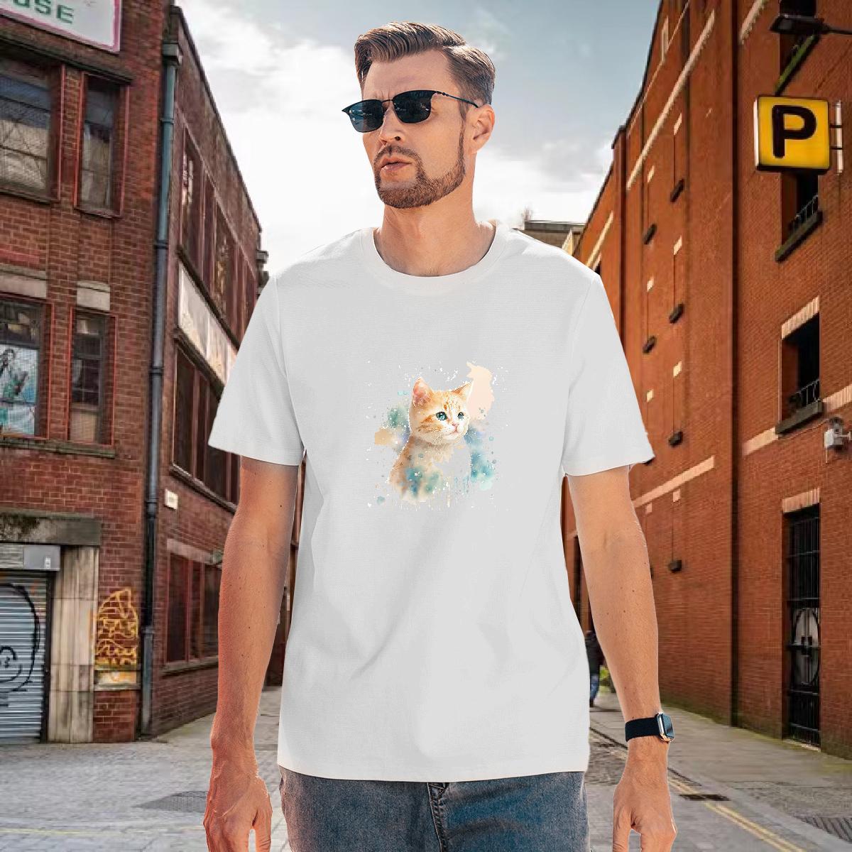 TOP Quality Mens Tshirts 100% Cotton 230g cat Man T Shirts Sport Short Sleeve Soft Cartoon Printing L-4XL Fashion Tees