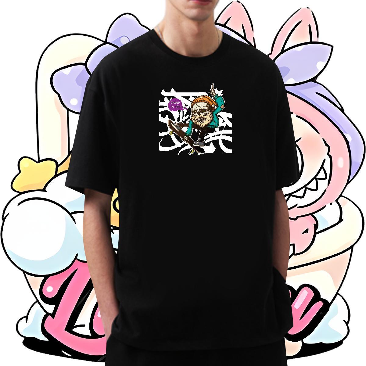 Soft Mens Tshirts 100% Cotton 230g Summer Casual skateboarding Cartoon Printing L-4XL Short Sleeve O-Neck DIY Customized T-Shirts Clothes