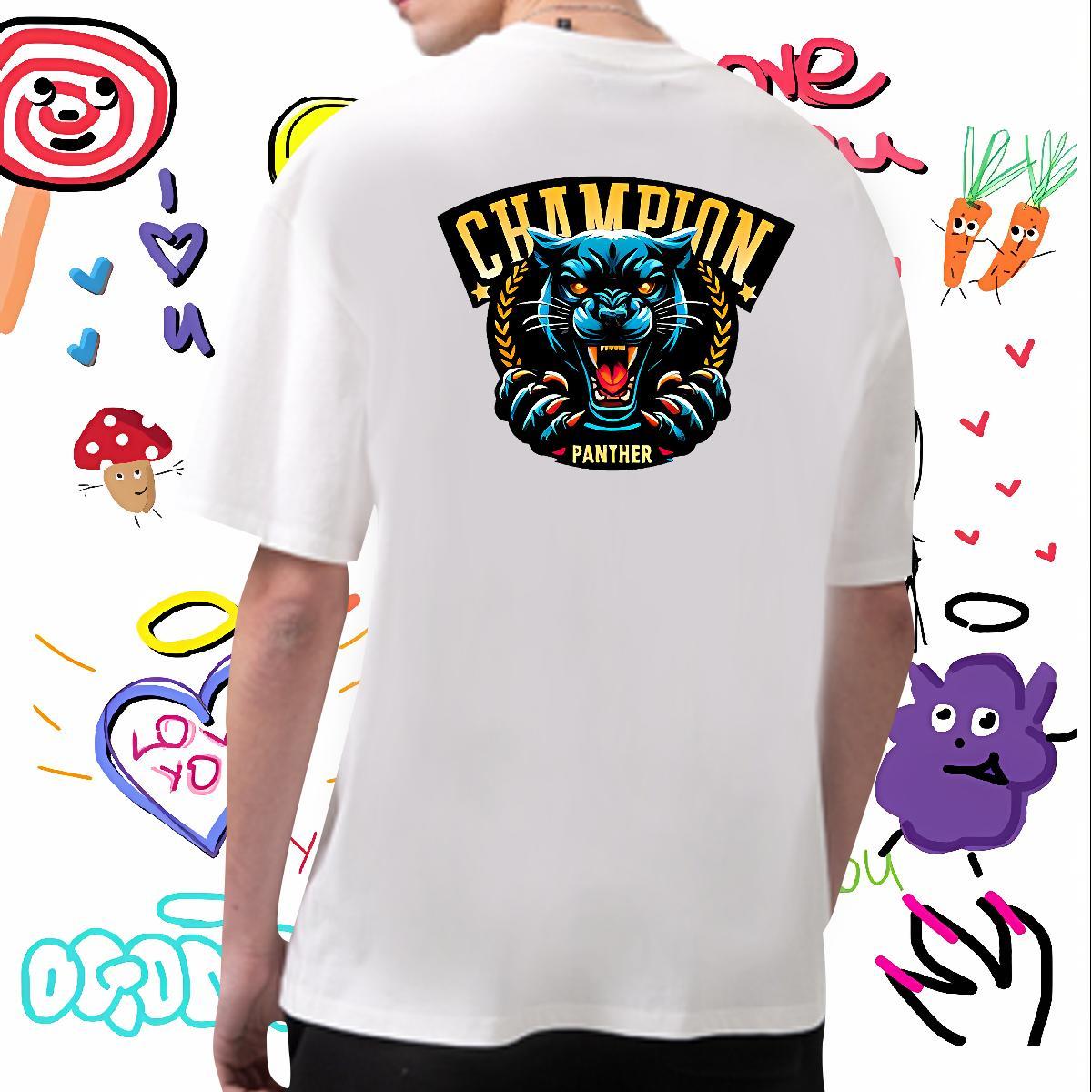 Fashion New Men T Shirts 230g Pure Cotton leopard Street wear Hip Hop Polos Round Neck Short Sleeve Loose Fit Tshirt for Man Woman Plus Size Cartoon