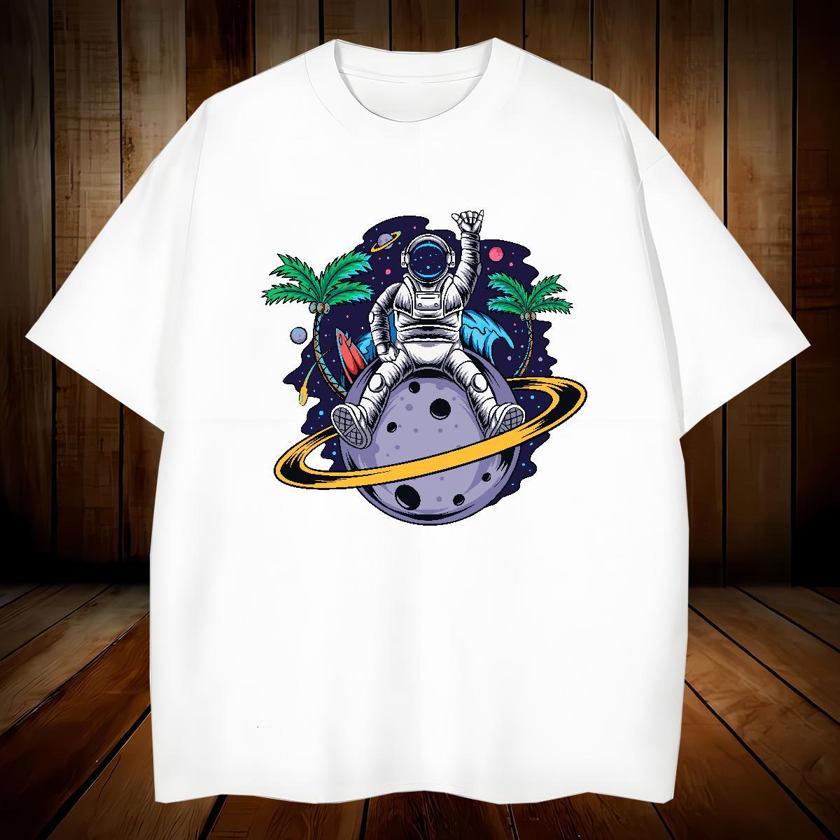 T-Shirts for Men 230g Cotton cosmonaut Daily Wear Round Neck Short Sleeve Skull Men Clothes T-Shirt Fashion New Wholesale Tshirts