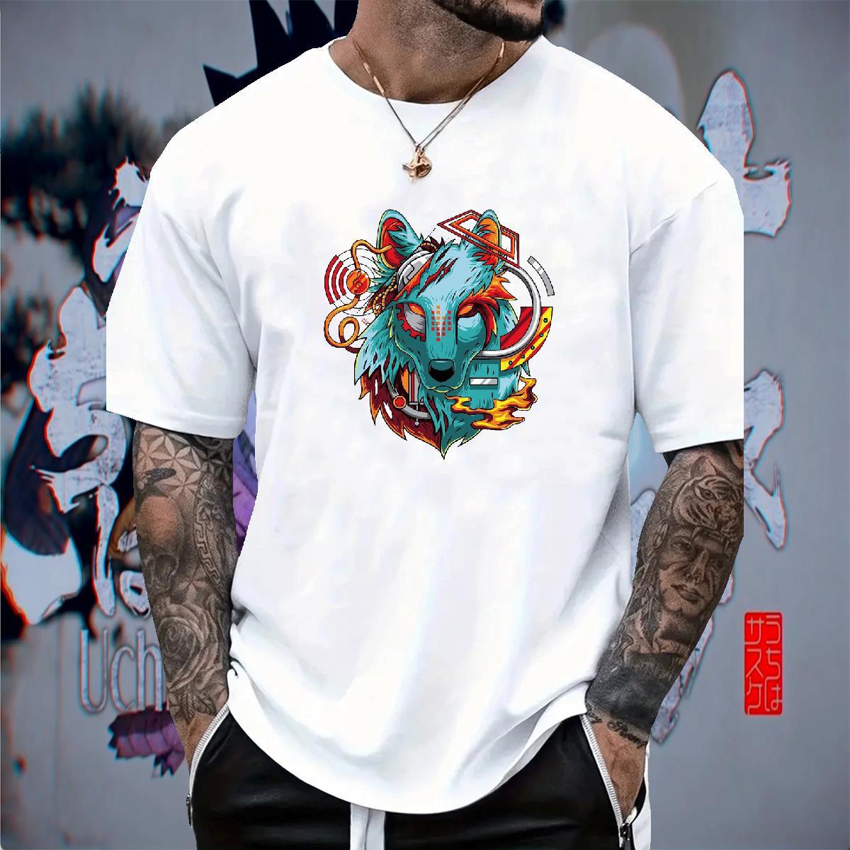 Cool Men Tops Tees 230g 100% Cotton Hip Hop Street wolf DIY Printed Breathable Soft Customized T Shirt For Man Wear