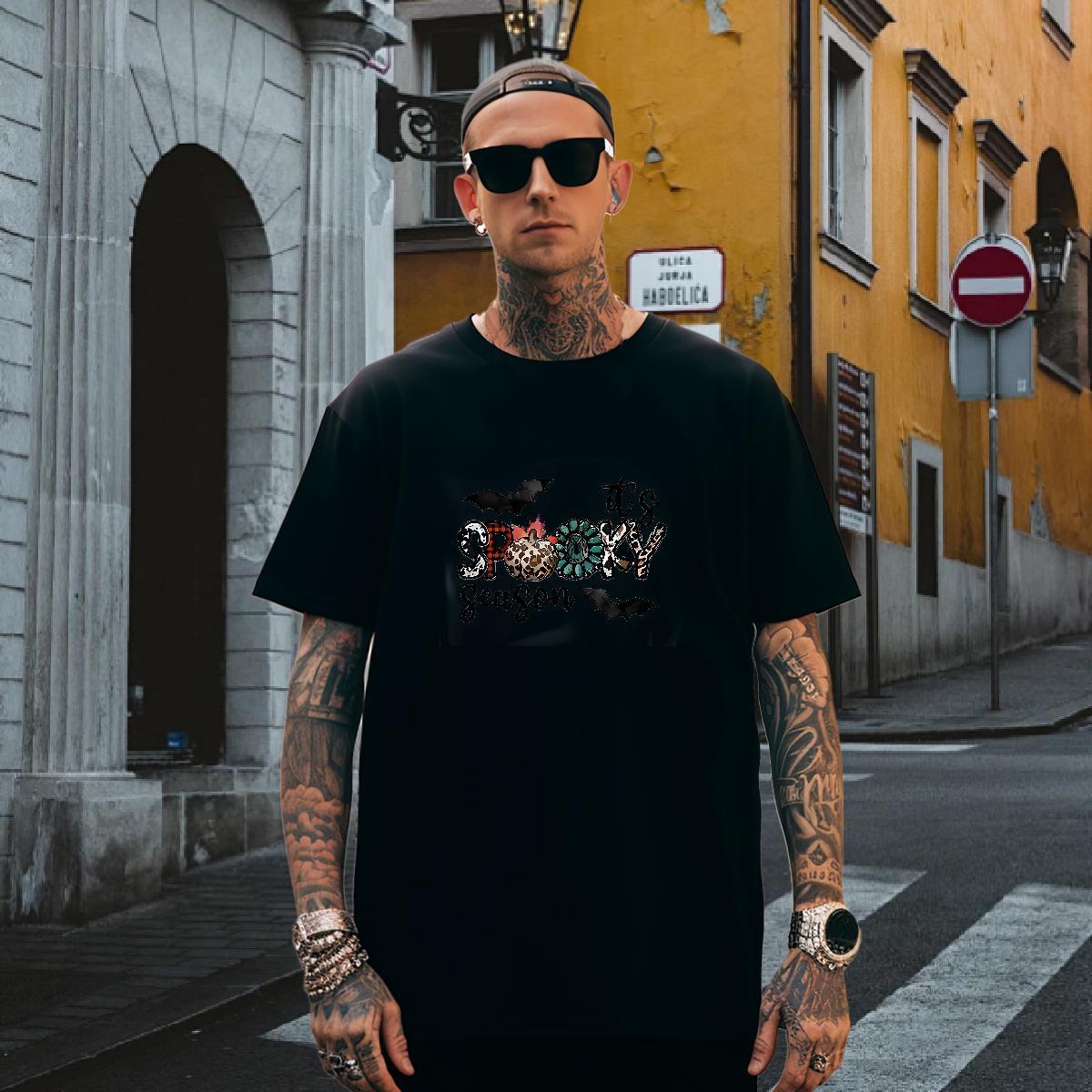 T Shirts Men 230g Pure Cotton halloween Sports Casual Breathable Short Sleeve DIY Printed Men Clothes T-Shirt Classic Loose Tee Shirt