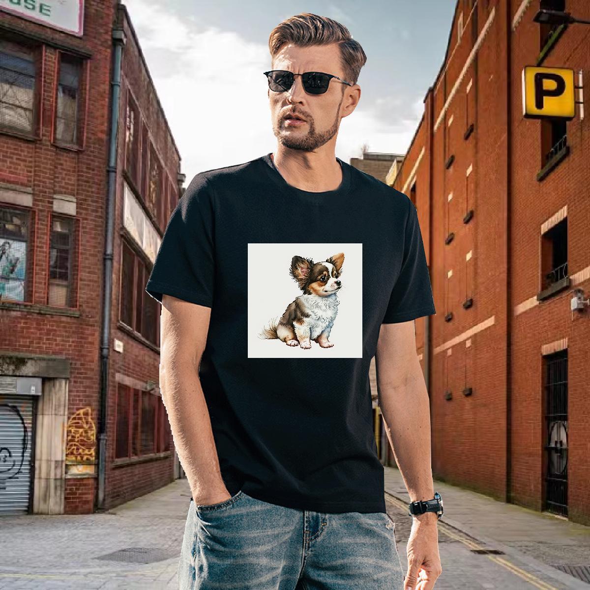 Loose Tshirt for Man Woman 230g Cotton Dog T-Shirts for Men Hip Hop Breathable Crew Neck Customized Print DIY Tees