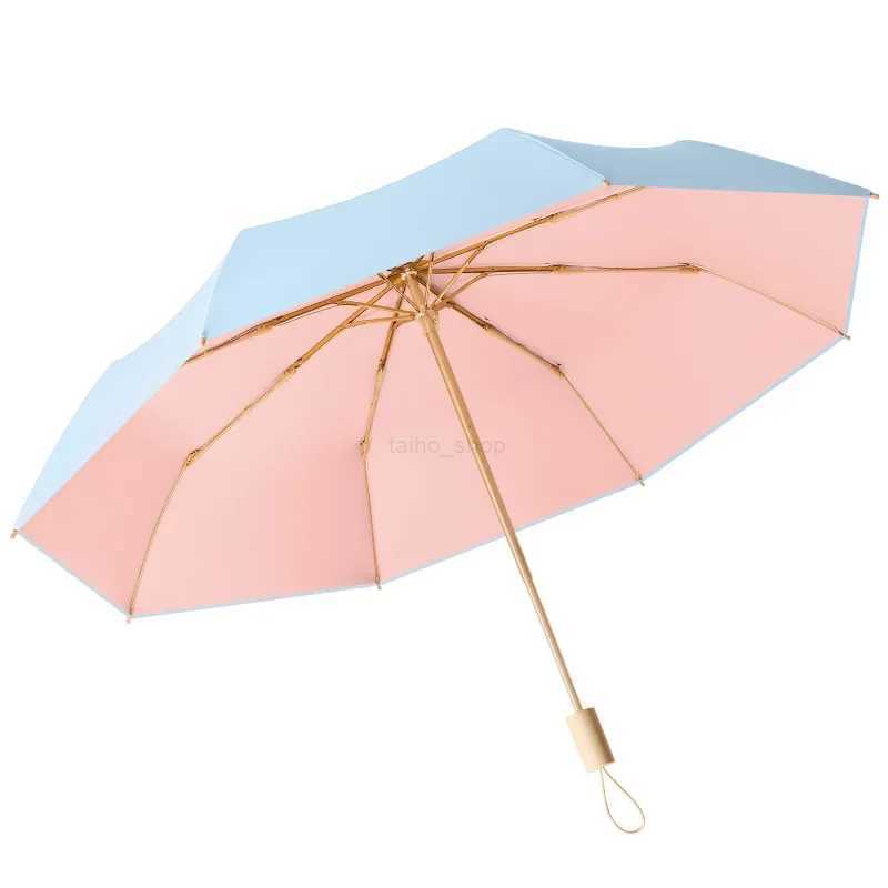 Wooden Umbrella 8 Ribs Solid Color Automatic Folding Rain Sun Protection UV Advanced Sensing Female Parasol Shade AccessoryXJ240806